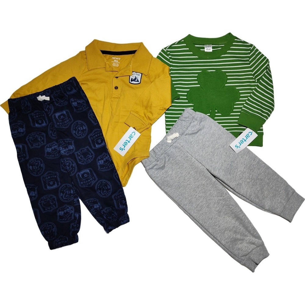 Carter's Baby 18 Mos Outfit Lot 2pc Set Shamrock Stripe Sweatsuit Park Ranger‎